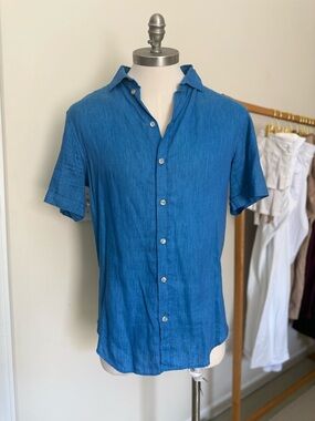 Armani Collezioni Men's Short-Sleeve Button-Down Shirt - Blue
